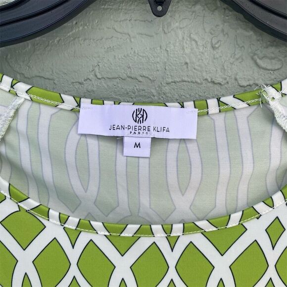 Jean-Pierre Klifa Daphne Dress M Green Geometric Knee Length Cap Sleeve - Picture 10 of 10